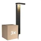 Lot 3x Nordlux Solar Lampadaire extérieur Rica Carré Acier Inoxydable Noir 4.5W 380lm - 830 Blanc Chaud |Détecteur de Mouvement et de Lumière