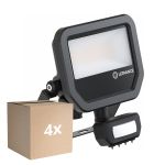 Voordeelpak 4x Ledvance LED Floodlight Aluminium Zwart 17W 2200lm 100D - 830 Warm Wit | IP65 - Bewegings- En Lichtsensor - Symmetrisch
